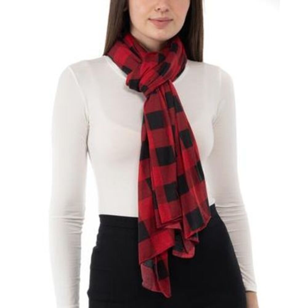 Jenni Red and Black Plaid Multi Use Wrap Scarf One Size‎